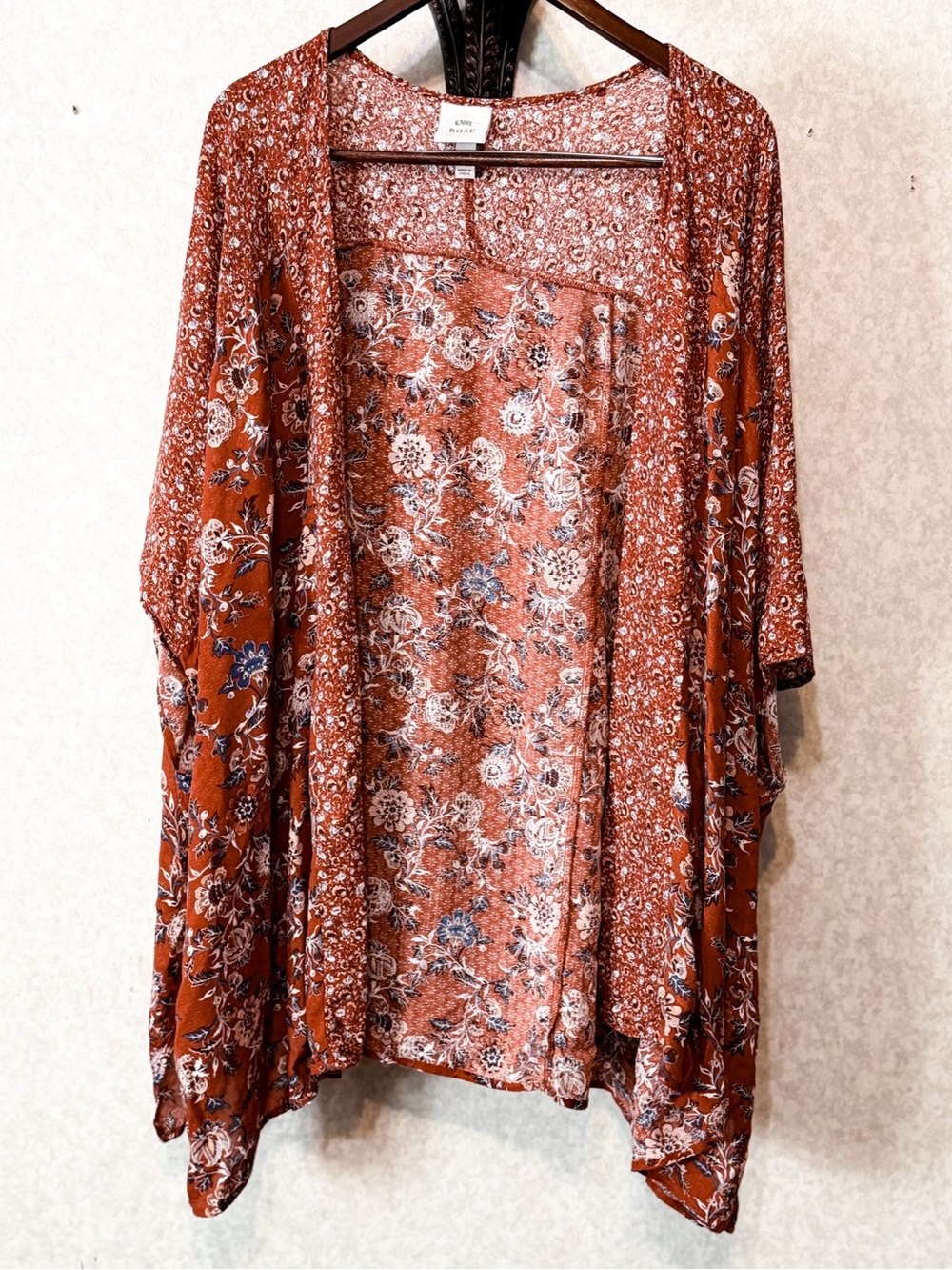 Knox Rose Boho Floral Kimono Cardigan L Rust Open Front Cottagecore Festival